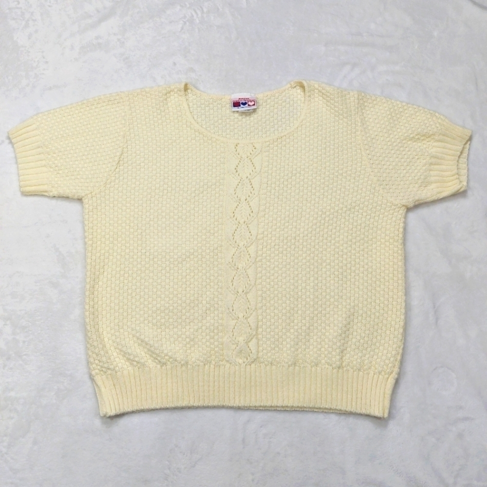 HABANDS AMERICAN SWEETHEART WOMENS VINTAGE CREAM SHORT SLEEVE SWEATER SIZE M